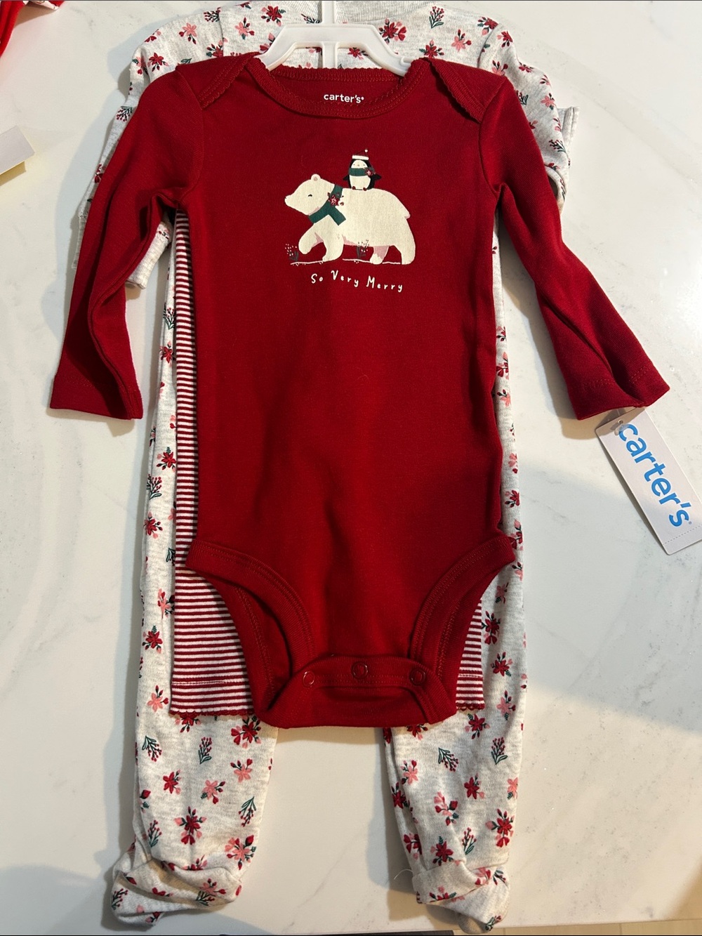 Carter's Red Polar Bear & Penguin Holiday One-Piece